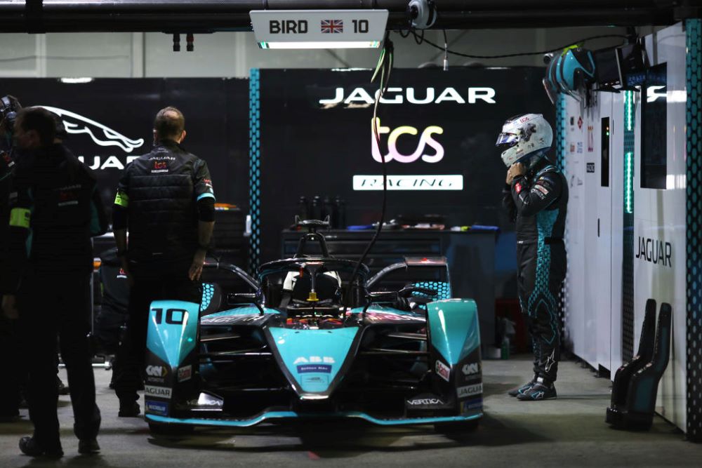 A Formula E racecar being charged, all part of why it became the first global sport to receive certification for a net-zero carbon footprint.